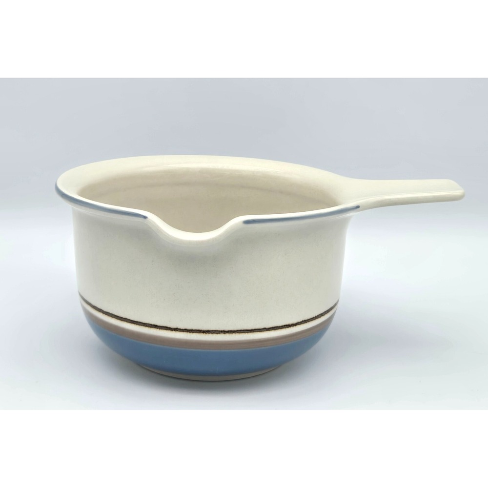 Arabia of Finland Uhtua Sauce or Gravy Bowl W/Handle Spout Blue Stripe Vtg